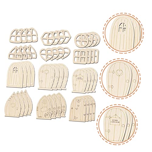 Yardwe 240 Pcs Mini Door Blank Fairy Door Garden Ornaments DIY Kits Unfinished Fairy Door House Windows Fairy Tale Door Mini Chips Unpainted Fairy Yardwe