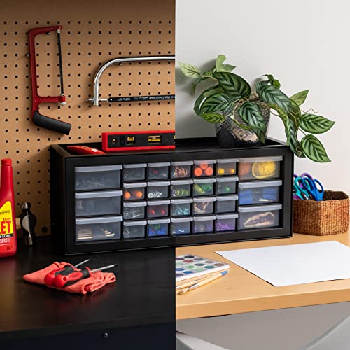 IRIS USA 26 Drawer Stackable Storage Cabinet for Hardware Crafts and Toys, 21.69-Inch W x 7-Inch D x 8.75-Inch H, Black - Small Organizer Utility IRIS