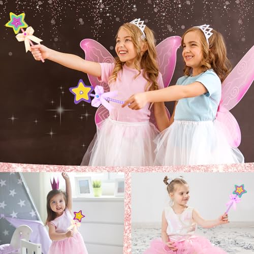 Ambesi Make Your Own Princess Wand Craft Kit, 4PCS Thick Wooden Fairy Wands with Gem Stickers & Ribbons, Art Kits for Toddler, Girls Painting Crafts Ambesi