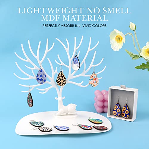 HTVRONT Sublimation Wood Earring Blanks Bulk - 50 Pcs with Blue Protective Film - Unfinished MDF Teardrop Earrings for Sublimation Printing with HTVRONT