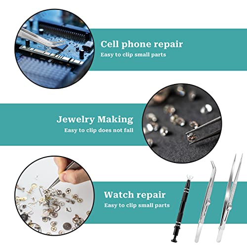 3Pcs Diamond Holder Pick up Tool Precision Tweezers Stainless Steel Tweezers Kit Diamond Claw Tweezers Parts Prong Tweezer Grabber Stone Jewelry Sliverdew