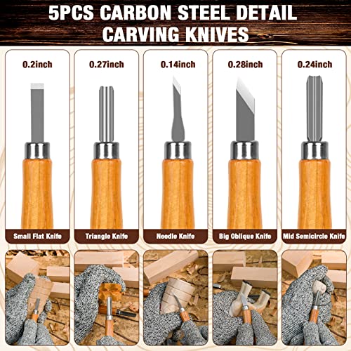 Wood Carving Kit, 23pcs Wood Carving Tool with 4PCS Wood Carving Knives & 5PCS Detail Knives 9 Basswood Blocks & Gloves & Roll Bag & Strop Block & K KERNOWO