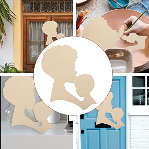 SEWACC Mother's Day Wood Chips African Woman Face Cutouts DIY Wooden Template House Ornaments Silhouette Wreath Template Black Man Gifts Unfinished SEWACC