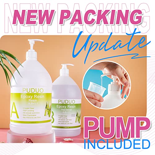 Epoxy Resin Crystal Clear Art 2 Gallon Kit New Bottle with Pump for Coating, Casting, Resin Art, Jewelry, Tabletop, Bar Top, Live Edge Tables, Fast Puduo