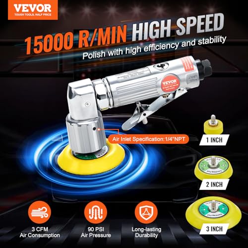 VEVOR Mini Air Sander, 1"/2"/3" Random Orbital Air Sander, 15000r/min Pneumatic Sander Polisher for Auto Body Work, 58PCS Air Powered Sander Kit with VEVOR
