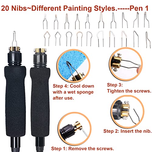 Wood Burning Kit, Pyrography Wood Burner with 2 Wood Burning pens, 78 Pcs Wood Burning Tool with 20 Detailer Nibs, 51 Solid-Point Tips, Wood Burning Mole Bean