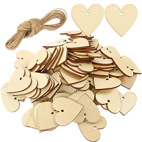 Abaodam 200PCS Wood Heart Cutouts with 10M Ropes Unfinished DIY Wooden Heart Crafts Valentine Heart Hanging Ornaments Abaodam