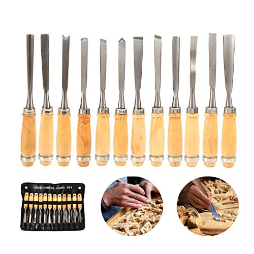 MYOYAY 12Pcs Wood Carving Tools Set Full Size Woodworking Chisels Wooden Knife Gouge Kits Carbon Steel Sculpting Chisel with Canvas Case for lehom MYOYAY