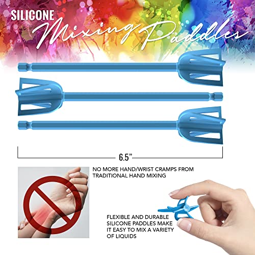 Epoxy Resin Mixer Silicone Paddles - 3 Reusable Pixiss Multipurpose Bidirectional Paint Stirrer for Drill Epoxy & Paint Mixer Drill Attachment - Pixiss