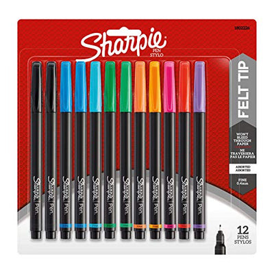 Sharpie Pens, Fine Point (0.4mm), Assorted Colors, 12 Count