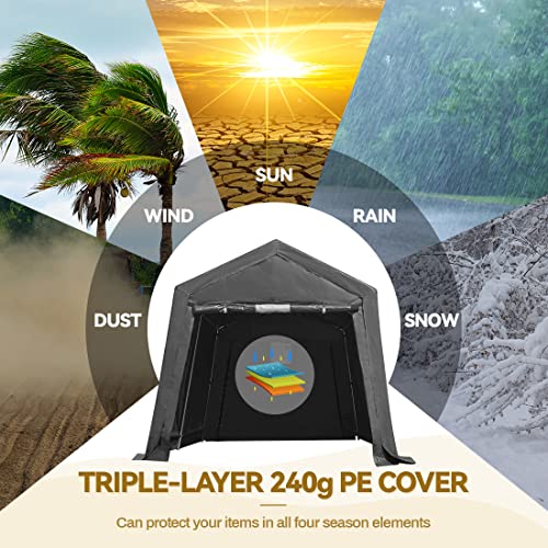 ADVANCE OUTDOOR 8X14 ft Steel Metal Peak Roof Anti-Snow Portable Garage Shelter Storage Shed Carport for Motorcycle Bike or Garden Tools with 2 Roll ADVANCE OUTDOOR