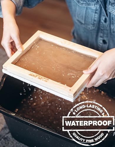 Waterproof Paper Making Screen Kit to Craft Your Own Handmade A5 Paper: Wood Deckle, Mesh Screen, Plastic Grid, Confetti, Sponge, 4 Couch Felts & Su Jae Paper