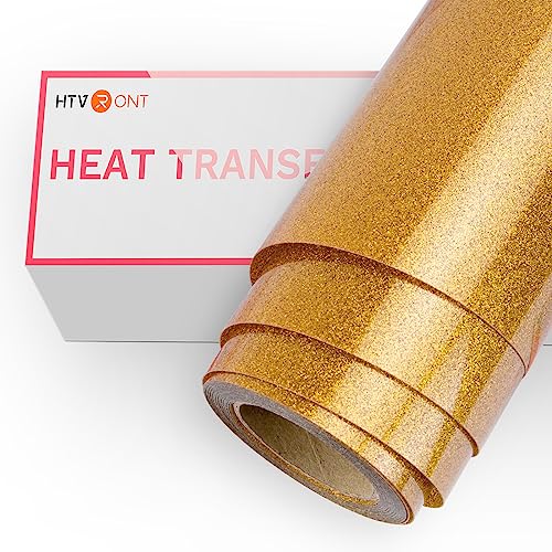 HTVRONT Gold Glitter HTV Vinyl Roll-12 x 15FT Gold Glitter Heat Transfer Vinyl for Shirts, Glitter Iron on Vinyl for All Cutter Machine,Easy to Cut HTVRONT