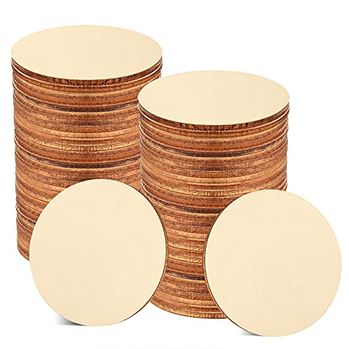 60 Pieces 5 Inch Unfinished Wooden Circles Blank Natural Round Wood Slices Wooden Cutout Tiles for DIY Crafts Home Decoration Painting Staining Coopay