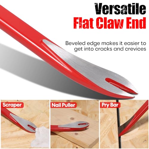 SHALL 3-Piece Nail Puller Tool Set, 12’’, 10’’, 8’’ - Heavy Duty & Mini Cats Paw Pry Bar, Utility Claw Bar, Wonder Bar, High Carbon Steel Crowbar SHALL