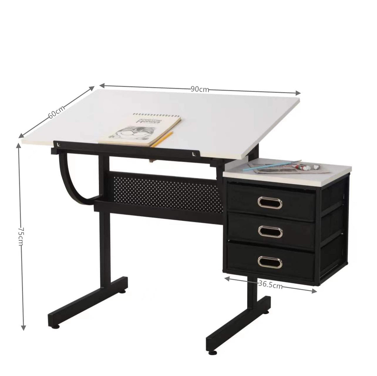 Mbolyeer Drafting Table for Artists/Adults, Art Desk w/Stool and 3 Drawers, Adjustable Tabletop, Painting Studying Design Work Station for Home Mbolyeer
