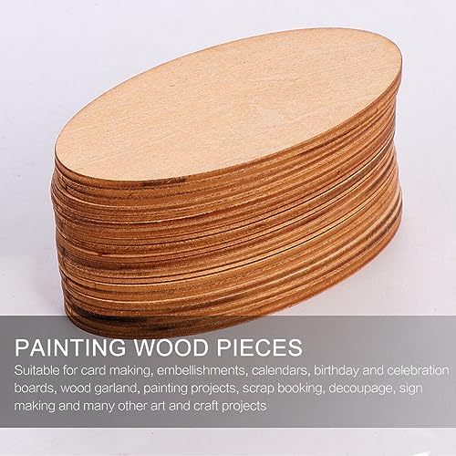 Wood Cutouts for Crafts 20pcs Wood Round Cutouts Unfinished Oval Wood Shapes Pieces Wood Discs Slices Oval Wood Embellishments for DIY Craft Wedding TEHAUX