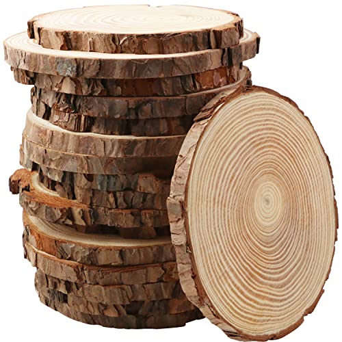 FSWCCK 17 PCS Unfinished Wood Slices for centerpieces 5.1-5.5 Inch,Round Wooden Discs with Tree Bark,Wood Cookies Circles for Crafts Christmas FSWCCK