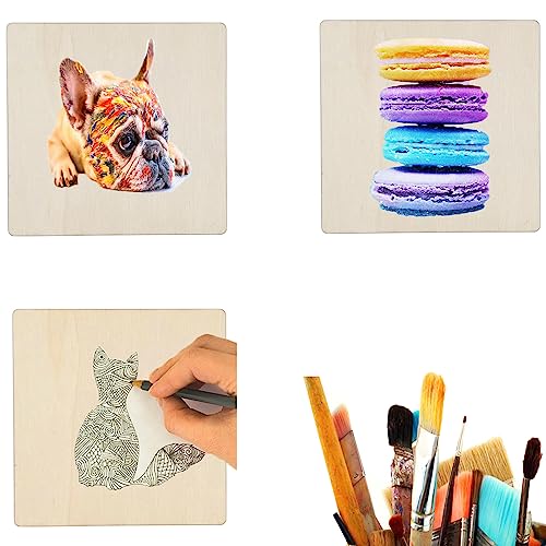 20 Pcs Unfinished Wood Pieces, 5 x 5 Inch Blank Natural Slices Wood Square for DIY Crafts Painting, Scrabble Tiles, Coasters, Decoration MYYZMY