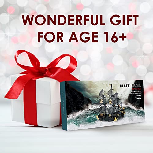 Piececool 3D Metal Puzzles for Adults, Black Pearl Pirate Ship Model Kits with DIY Tools, Watercraft Metal Model Building Kit for Birthday Piececool