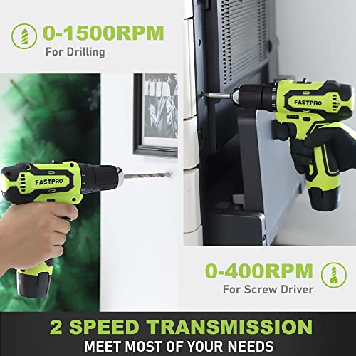 FASTPRO 175-Piece 12V Cordless Drill Set, Drill Driver and Home Tool Kit, House Repairing Tool with 12-Inch Storage Tool Bag, For DIY, Home FASTPRO