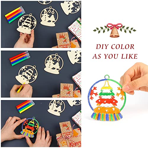 KIMOBER 30PCS Christmas Wooden Slices,Christmas Tree Ornaments,Unfinished Blank Cutouts for Christmas Decoration,Kids DIY Crafts KIMOBER