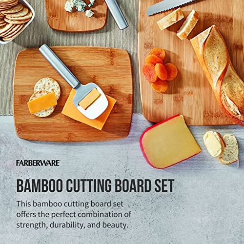 Farberware 3-Piece Kitchen Cutting Board Set, Reversible Chopping Boards for Meal Prep and Serving, Charcuterie Board Set, Wood Cutting Boards, Farberware