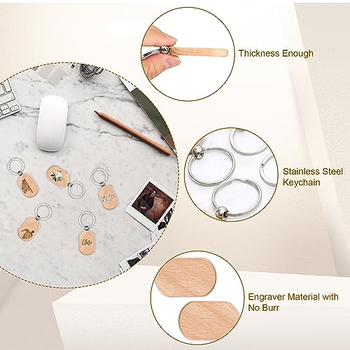 Voittozege 100 Pcs Wooden Keychain Blanks Wood Key Chain Bulk Rounded Square Wooden Blank Keychains Unfinished Blanks Wood Keychains Blank Wooden Key Voittozege