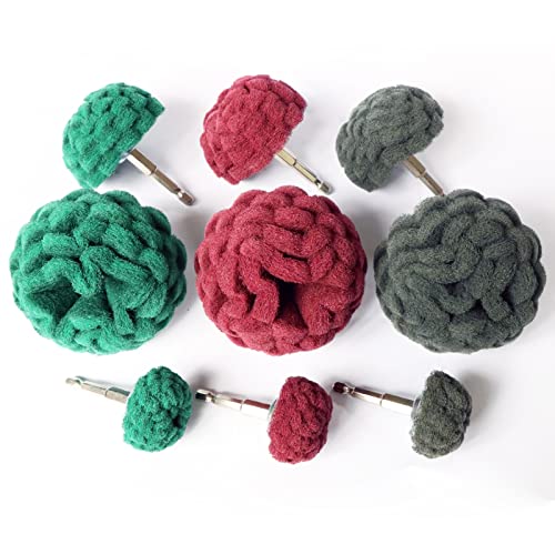 Hiqalty 9PCS Scouring Pads Abrasive Buffing Polishing Wheel Drill Attachment Set, Non Woven Wheel Polishing Kit for Drill,Power Scrubber Drill Hiqalty