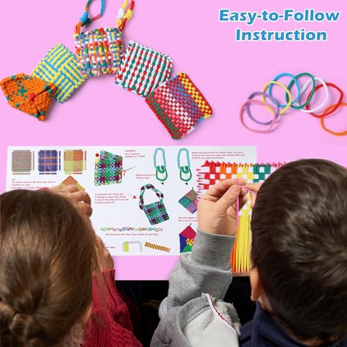 DIY Weaving Loom Craft Kit for Kids Adults - Easy Beginner Friendly - Rainbow Color Loops to Make 7 Potholders - Ideal Birthday Gift morwant