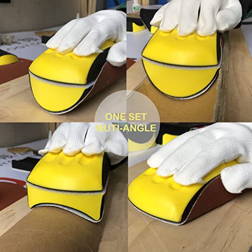 VOLSIVE 6 Inch Hand Sanding Blocks Rectangle and Mouse-Shaped Hook for Woodworking Hook Backing Sandpaper Holder for Furniture (5 Packs) VOLSIVE