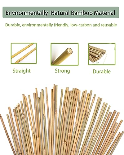Moromyse 25 Pcs 4 Ft Bamboo Garden Stakes with 100 Ties Natural Bamboo Plant Stakes for Tomatoes Cucumber Grapes Pole Beans Trees Potted Dahlia Moromyse