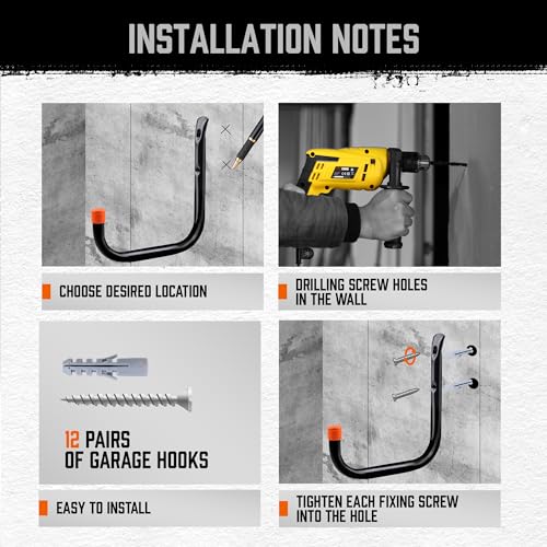 HORUSDY 6 Pack Garage Hooks, Utility Hooks, Garage Hooks Heavy Duty Wall Hooks (Large - 8 inch) HORUSDY