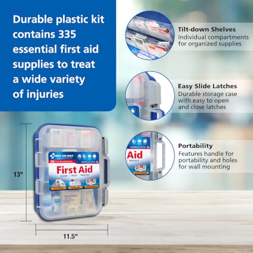First Aid Only OSHA-Compliant All-Purpose 100-Person Emergency First Aid Kit for Home, Work, and Travel, 335 Pieces First Aid Only