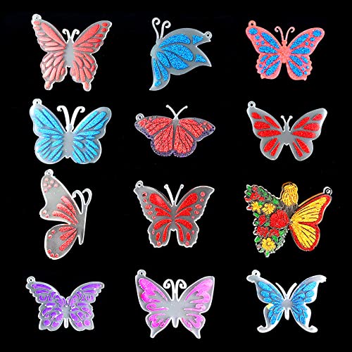 Butterfly Keychain Mold, Silicone Resin Molds for Keychain, 12 Styles Butterfly Jewelry Pendant Mold for Epoxy Resin, Unique Keychain Ornament Mold Wehous