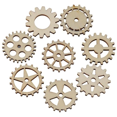 hobbyhub 100 Pcs Wooden Gear Wheels Decoration,Mixed Style Unfinished Blank Wooden Pieces for Making DIY Crafts hobbyhub