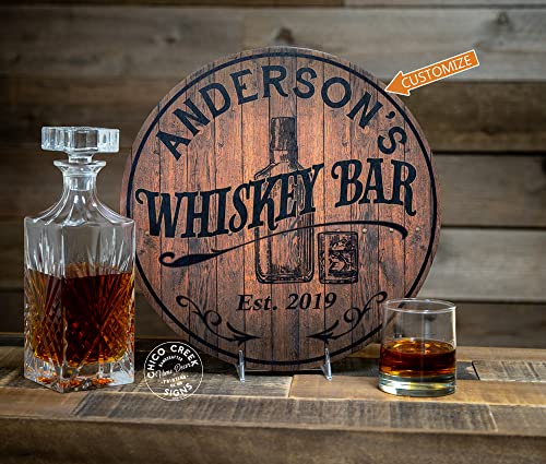 Personalized Whiskey Bar Sign 10" 14" 18" Round Wood Sign Bourbon Bar Accessories Bar Decor Gift B3-00140051001 Chico Creek Signs