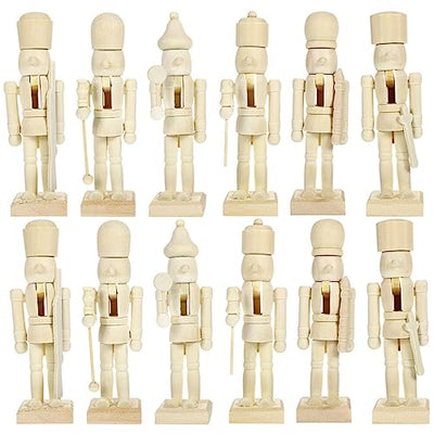 MAGICLULU 12Pcs Unfinished Wooden Nutcracker Wooden Nutcracker to Paint Wooden Color Nutcracker for DIY Craft,Christmas, Ornaments