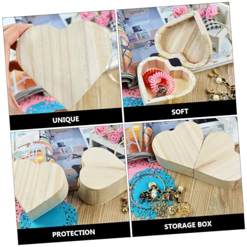 ABOOFAN 6 Pcs Wooden Box Jewelry Storage Boxes Gift Container Valentines Day Heart Wood Block Heart Shape Wood Boxes Kids Jewelry Organizer Kids Gift ABOOFAN