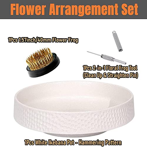 Japanese Ikebana Vase Kit, Flower Shallow Container Ceramics Flower Bowl Ikebana Vase with 1.57inch Flower Frog and Floral Frog Floristry Kenzan Eggone