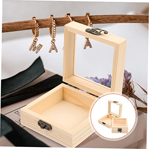 COHEALI 2pcs Box Wooden Storage Box Unfinished Wood Jewelry Wooden Case Wooden Berry Baskets Wooden Storage Crates Candy Rings Wood Decor Work Desk COHEALI