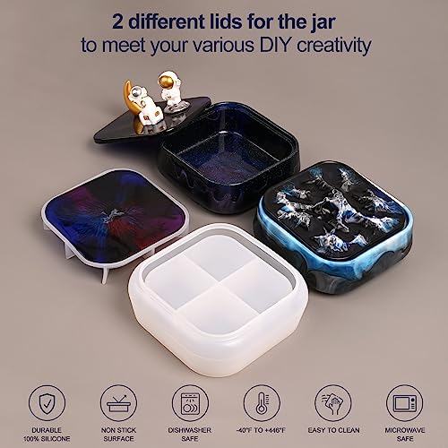 Moukiween Stackable Resin Jar Mold with Lid,Jar Container Resin Mold for Epoxy Casting,Large Jar Silicone Mold for Storage Jewelry Trinket Candy DIY Moukiween