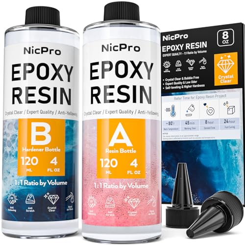 Nicpro 8 Ounce Crystal Clear Epoxy Resin Kit, Food Safe DIY Starter Epoxy Resin for Art Craft, Canvas Painting, Molds Pigment Jewelry Making, Resin Nicpro