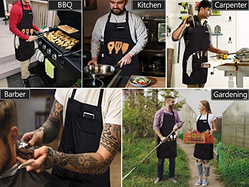 RUVANTI Work Aprons for Men/Women with Pockets - Adjustable up to XXL - Professional Grade Durability - Black Apron for Barber, Chef, BBQ, Kitchen, RUVANTI