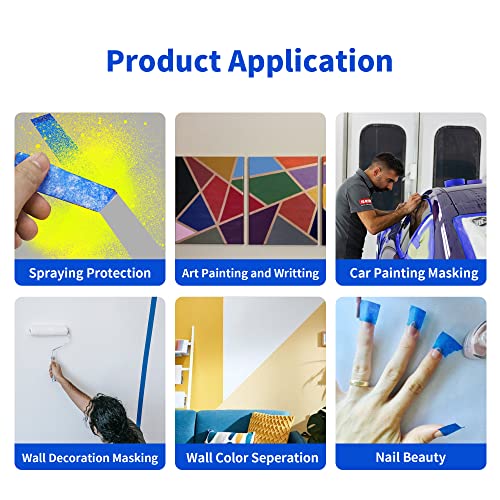 TCAIRG Blue Painters Tape 1 inch Wide Residue Free Wall Painting Blue Masking Tape with Sharp Lines 1 inch x 60 Yards x 6 Rolls (360 Total Yards) TCAIRG