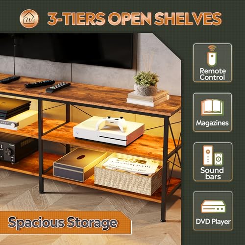 WLIVE TV Stand for 65 70 inch TV with LED Lights, Gaming Entertainment Center with Storage, Industrial TV Console for Living Room, Long 63" LED TV WLIVE