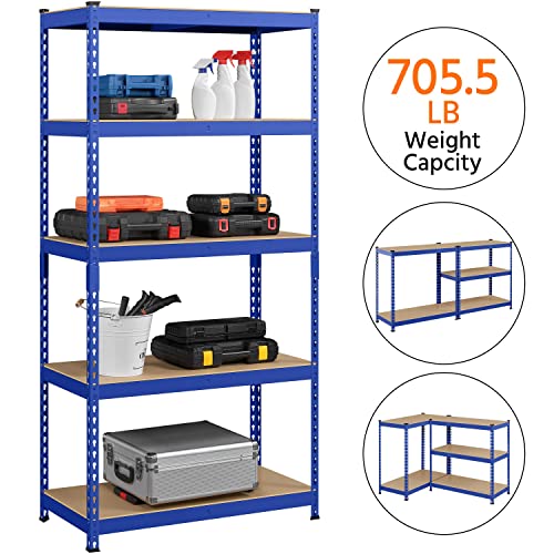 Topeakmart 5-Tier Utility Shelves, Metal Storage Shelves Garage Shelving Unit Adjustable Garage Storage Shelves Storage Racks Heavy Duty Shed Topeakmart