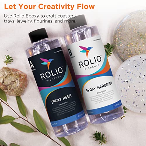 Epoxy Resin and Hardener 32 oz Kit, Crystal Clear, Glossy, UV Resistant, for DIY Art Crafts, Jewelry, Cast Coating Wood, Easy Cast Resin, Molds with Rolio