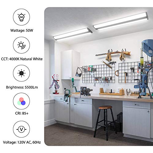 FAITHSAIL 4FT LED Wraparound Light Fixture Ceiling Mount, Ultra Slim 50W LED Garage Light Flush Mount, 4000K Neutral White, 5500 Lumens Office Light, FAITHSAIL