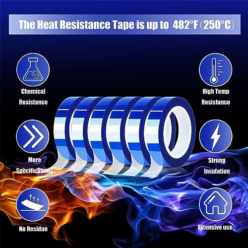 MEBMIK 6 Rolls 10mm x16m(52FT) Blue Heat Tape High Temperature Heat Resistant Tape Heat Transfer Tape for Heat Sublimation Press Vinyl,No Residue MEBMIK